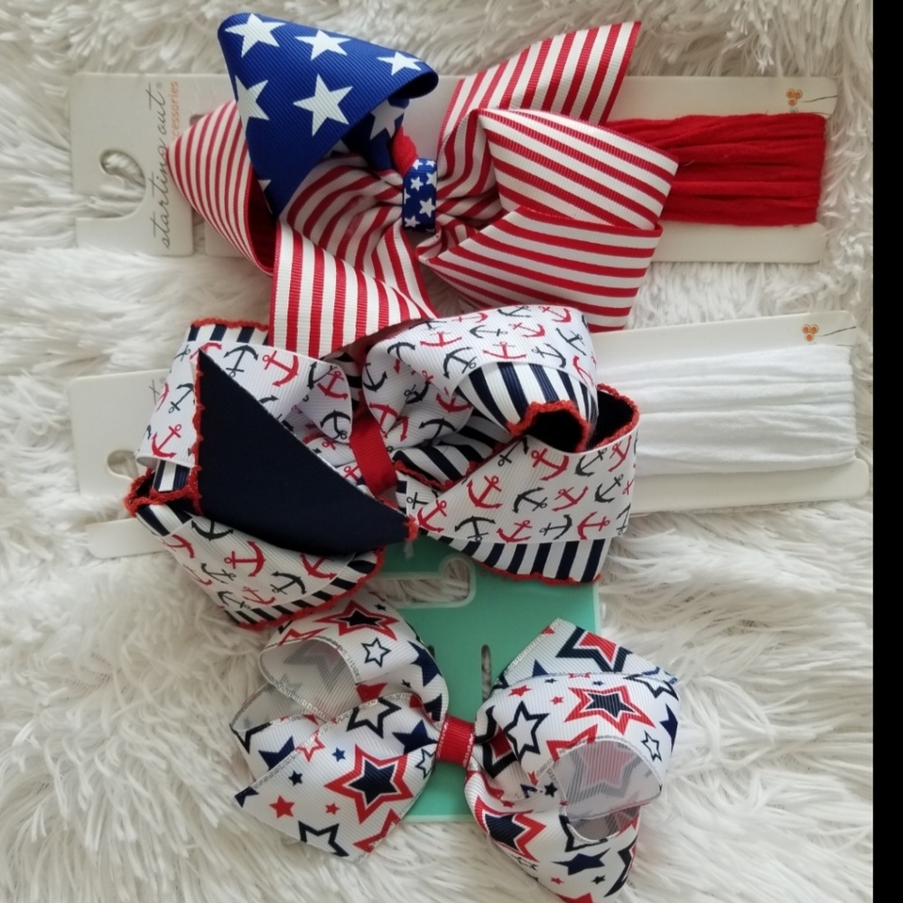 Set of 3 Hair Bows Nautical Anchor Flag Pa…